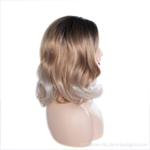 lolita Synthetic shoulder lenght pastel wavy wig 14 inch ombreblack to brown to grey synthetic hair wigs for women